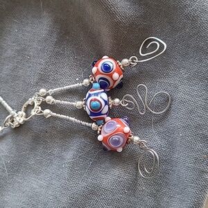 Long handcrafted silver plated necklace with colourful lampwork beads